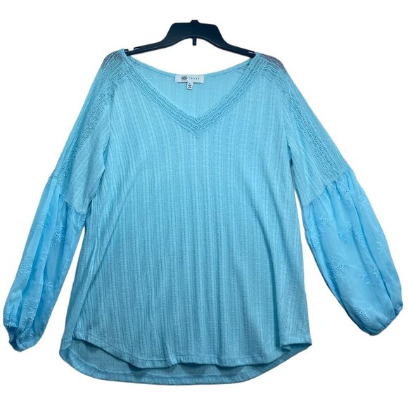 Fever Tops - Fever Tunic Blouse Womens size Large Blue Long Sleeve Crochet Peasant Boho New